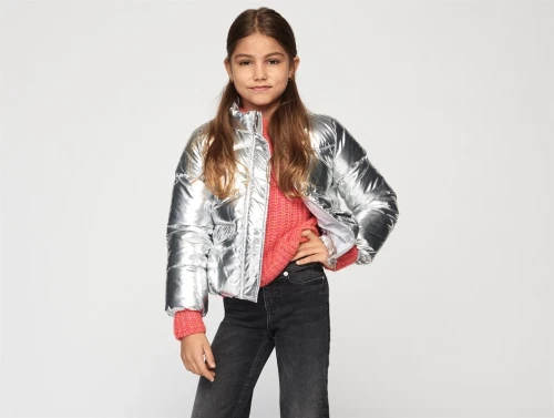 Kids ONLY silver shiny puffer vinterjakke